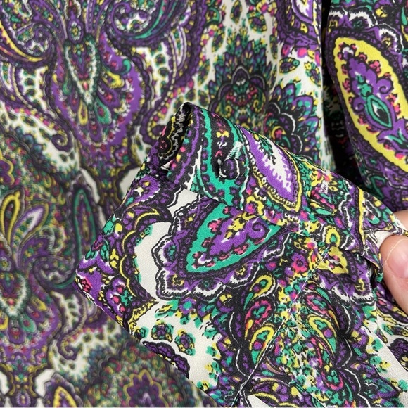 J. Crew Women's Pullover Long Sleeve Blouse‎ Puff Sleeves SMALL Purple Paisley - Picture 2 of 9